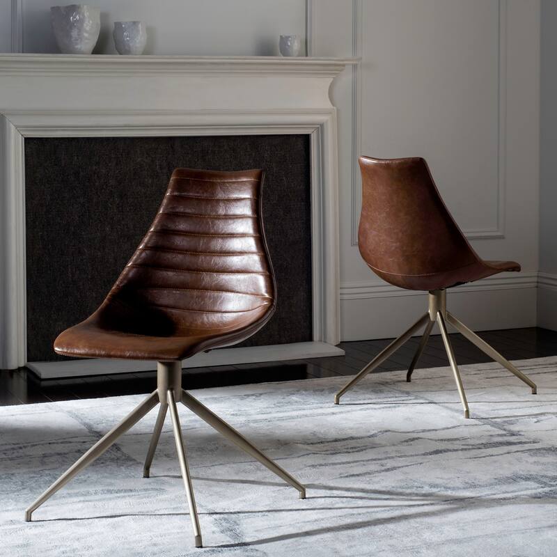 SAFAVIEH Dicie Mid-Century Modern Swivel Dining Chair (Set of 2) - 27.5" x 27.5" x 34" - 28Wx28Dx34H - Light Brown/Brass