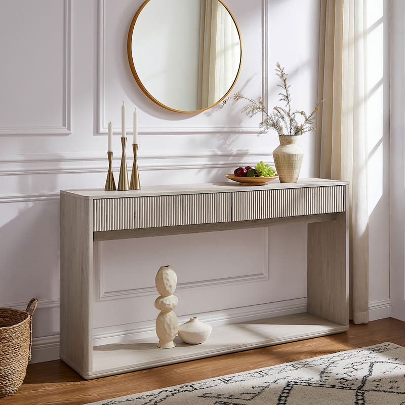 63" Modern Fluted 2 Drawers Entryway Table, Console Table, Sofa Table