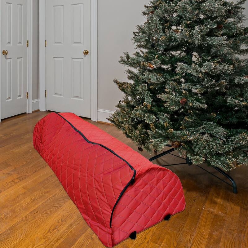 Quilted Red Rolling Christmas Tree Storage Bag for Trees