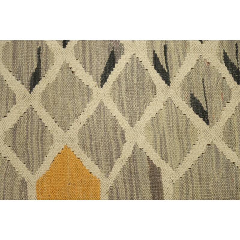 Hand Woven Oriental 100% Wool Carpet Southwestern Modern Greys & Charcoal Kilim Runner Rug - 9' 9'' X 2' 8''