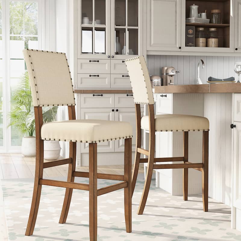 Tays Contemporary Brown Fabric Bar Height Chairs (Set of 2) by Furniture of America - Rustic Oak
