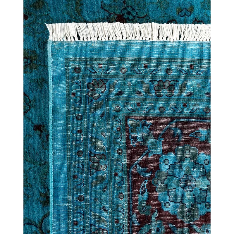 Overton Hand Knotted Wool Vintage Inspired Modern Contemporary Overdyed Blue Area Rug - 9' 10" x 14' 10"