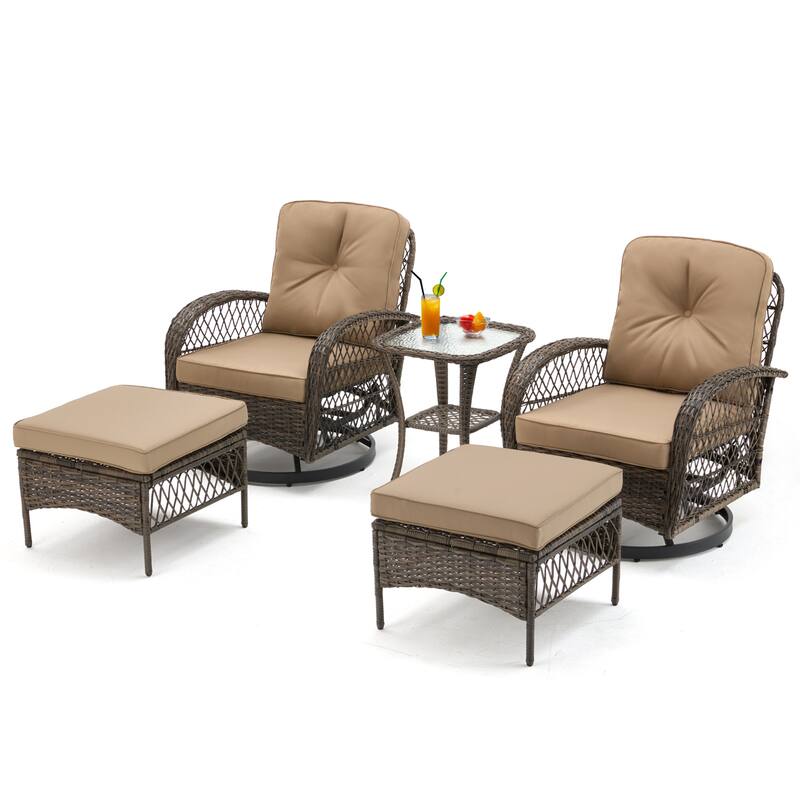360° Swivel Rocking Patio Chairs Set with Thick Cushions & Tempered Glass Table | Indoor Living Room / Balcony| 3/5-Piece