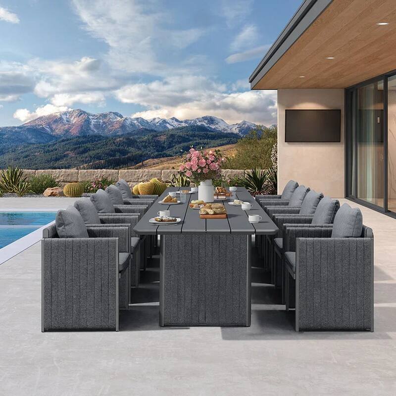 PURPLE LEAF Sanori Patio outdoor Dining Set Modern Large Weather-Resistant Aluminum for Garden Backyard Kitchen - 11-Piece Rectangle(long table)