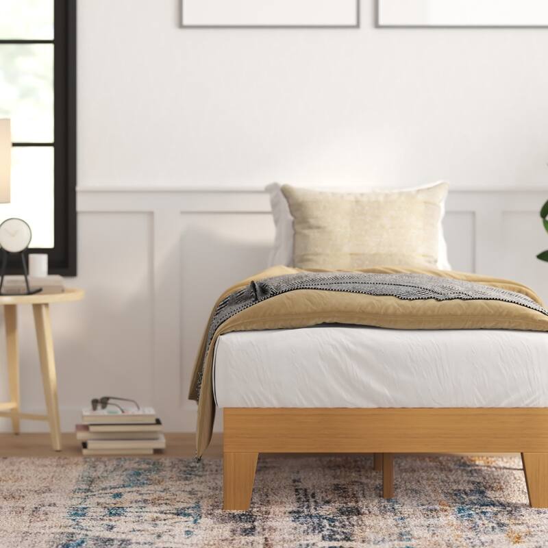 Wood Platform Bed with 14 Wooden Support Slats