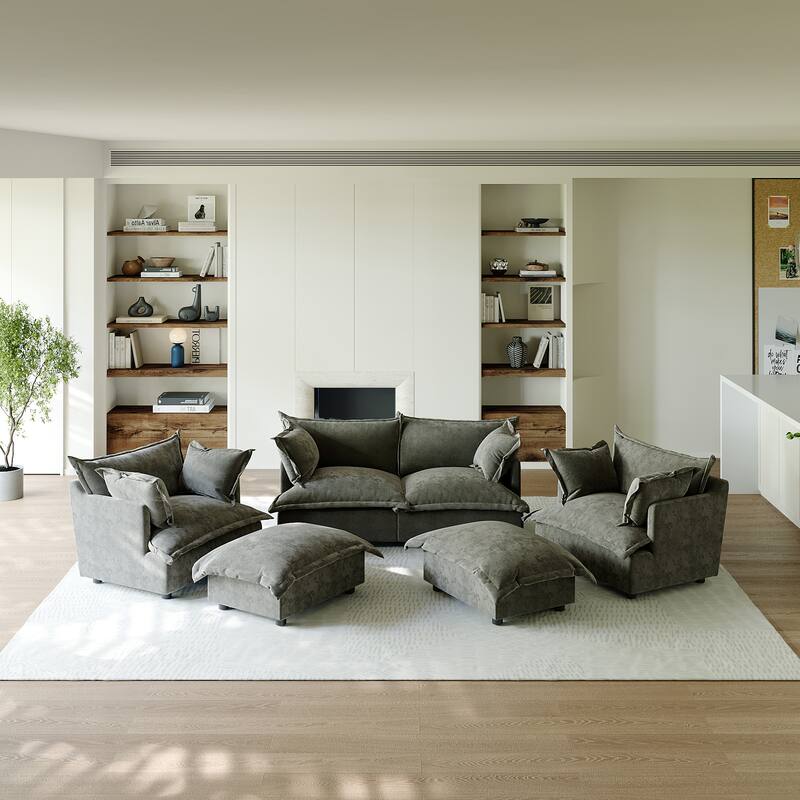 6 Piece Oversized Chenille Comfy Cloud Modular Sectional Sofa Set