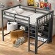preview thumbnail 12 of 16, Wooden Twin Size Kids Loft Bed Frame with 8-Storage Shelves and Ladder, White