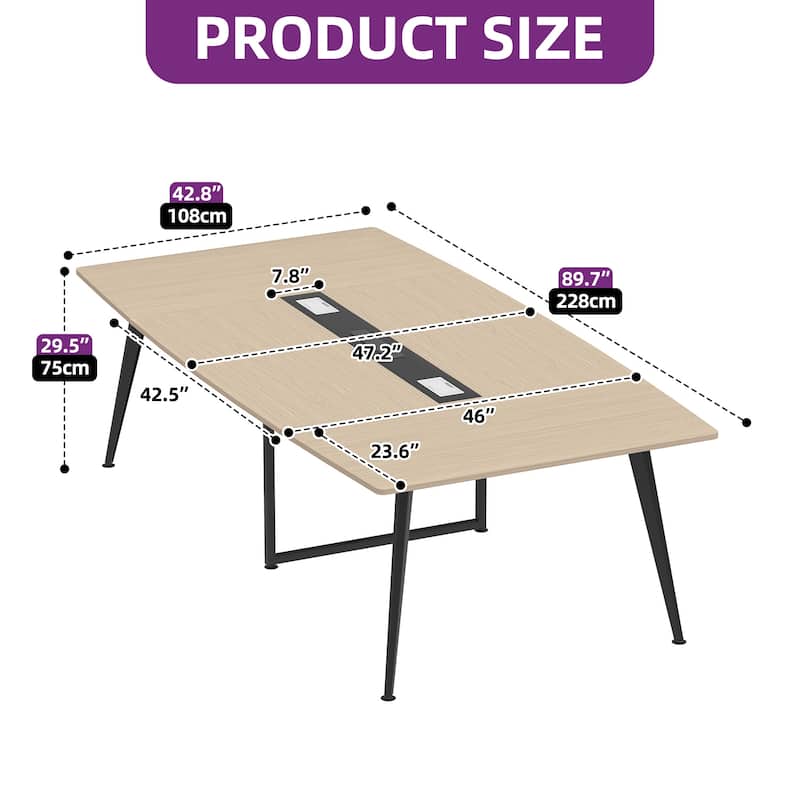 Moasis 7.4FT Conference Table Boat Shaped Meeting Table with Power Outlets & USB Ports