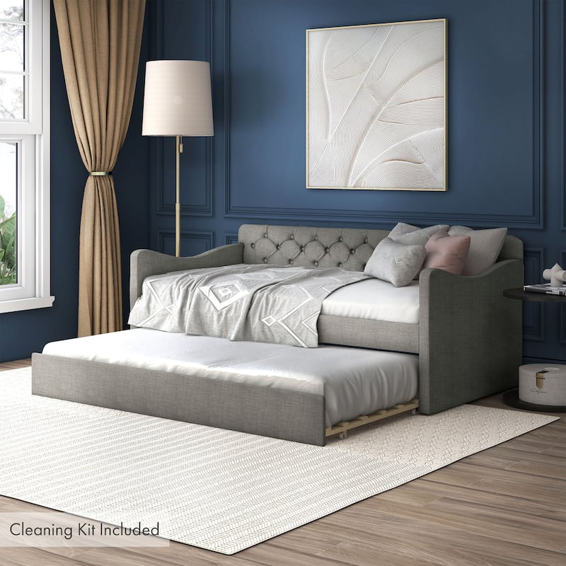 Exodel Contemporary Twin Upholstered Tufted Day Bed with Trundle by Furniture of America