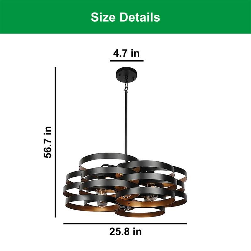 6 Light dining light fixtures black , gold bulb chandelier metal pendant light