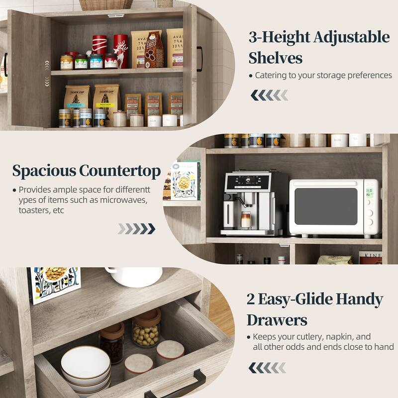 Farmhouse Style 3-Door Storage Cabinet with Adjustable Shelves – Freestanding Pantry Organizer for Kitchen, Dining Room or Bar