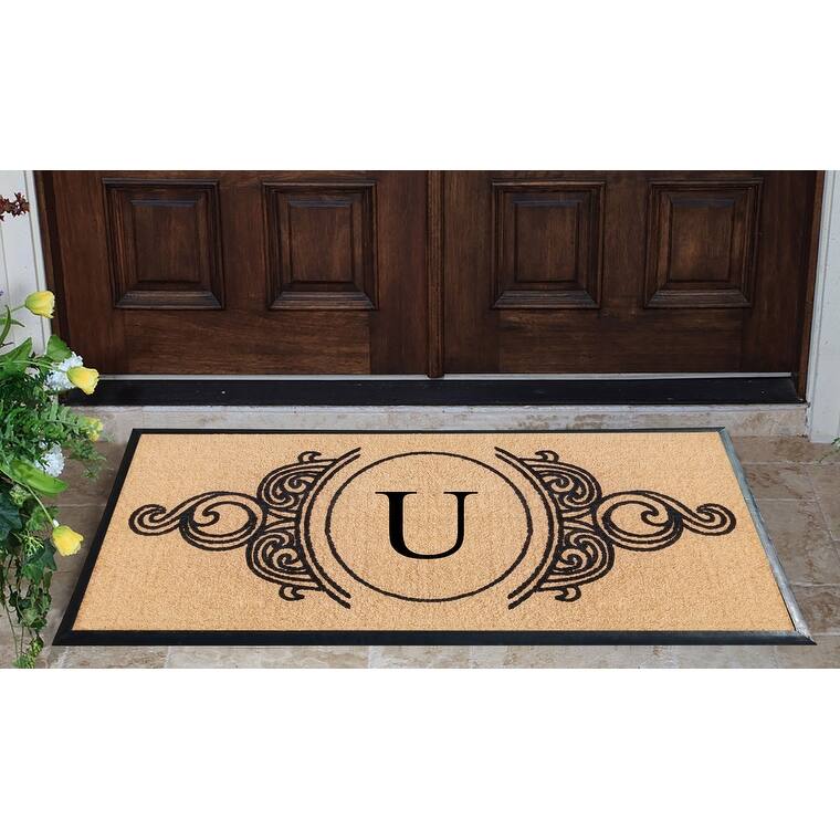 A1HC Natural Coir & Rubber Hand Flocked Large Monogrammed Doormat 30X60 Inch