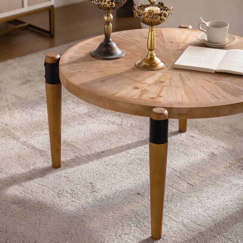 Wood Coffee Table, Farmhouse Rustic Round Living Room Tea Table, Modern Center Table Cocktail Table