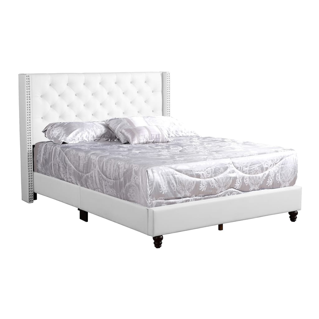 Jeweled Tufted Upholstered Panel Full Bed - 80" - White