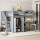 preview thumbnail 75 of 110, Twin/Full Size Loft Bed with Storage Staircase, Wardrobe and Desk, Solid Wood Loft Bedframe with 2 Storage Drawers and Shelves Grey - Full