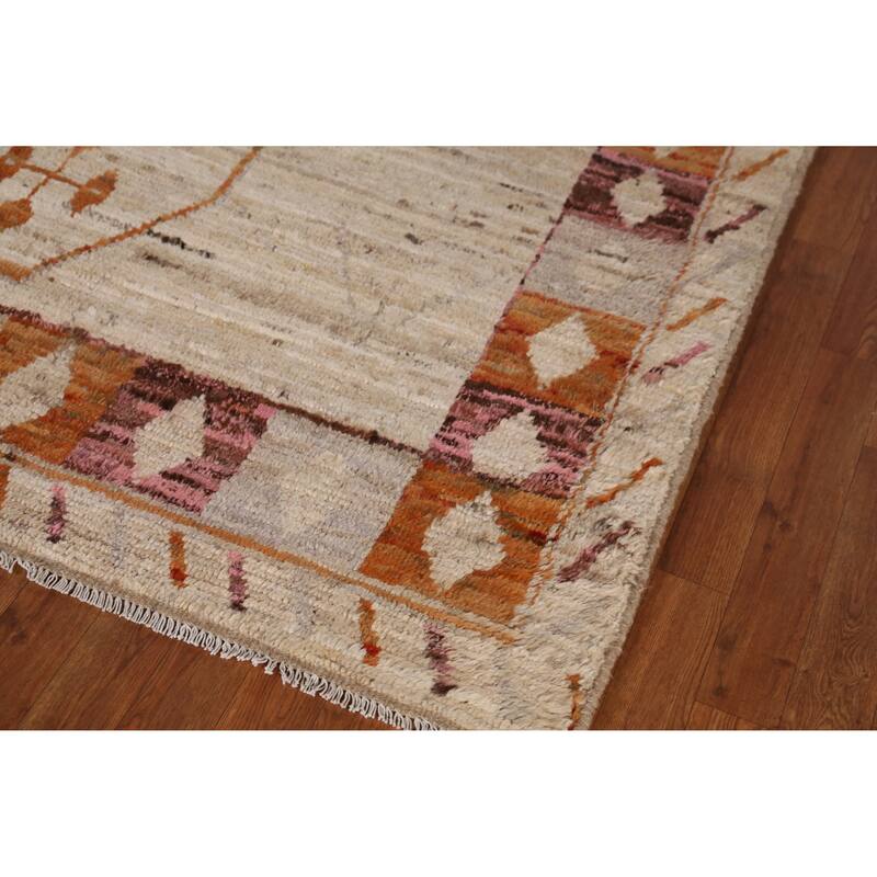 Geometric Beige Moroccan Oriental Area Rug Handmade Tribal Wool Carpet - 6'11" x 9'9"