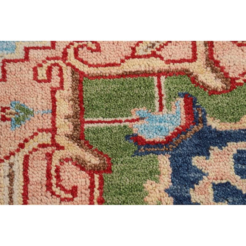 Blue Geometric Heriz Serapi Area Rug Hand-Knotted Wool Carpet - 8'10"x 11'10"