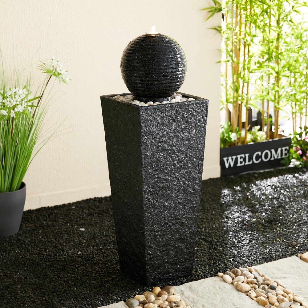 Glitzhome 40.25"H Floating Pedestal Sphere Oversized LED Polyresin Fountain with Pebbles
