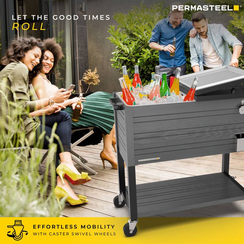 Permasteel 80-Qt Rustic Woodgrain Style Rolling Patio Cooler with Wheels