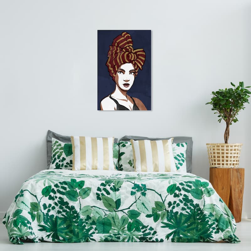 Wynwood Studio Canvas Fashion and Glam Woman of Wraps Blue and Dark Blue Glam Wall Art Canvas Print - 36 x 24