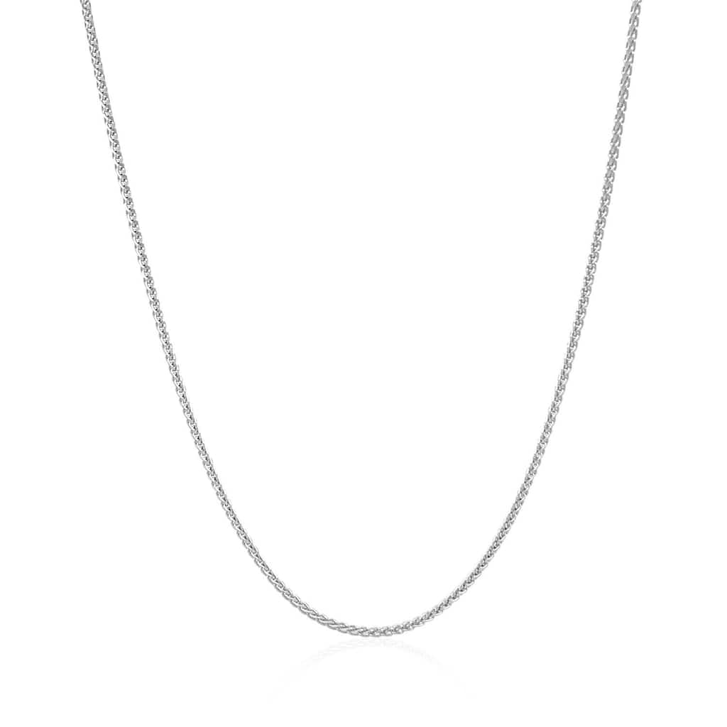 MayaMila 14k Solid White Gold Round Wheat Chain Necklace 1.0mm