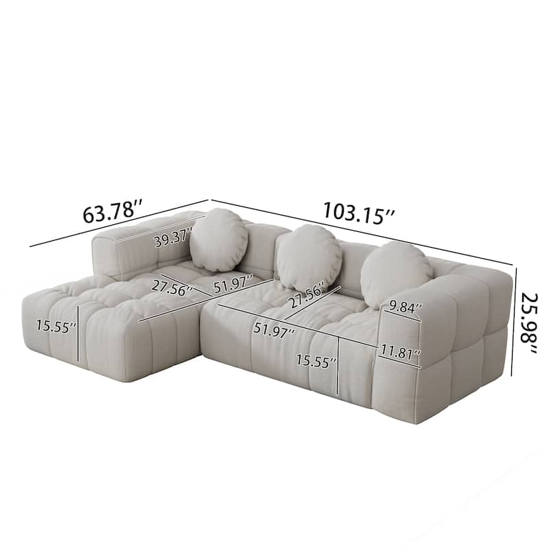 103" Chenille L-Shaped Sectional Sofa with Left Recliner, 3 Pillows and Modular Design