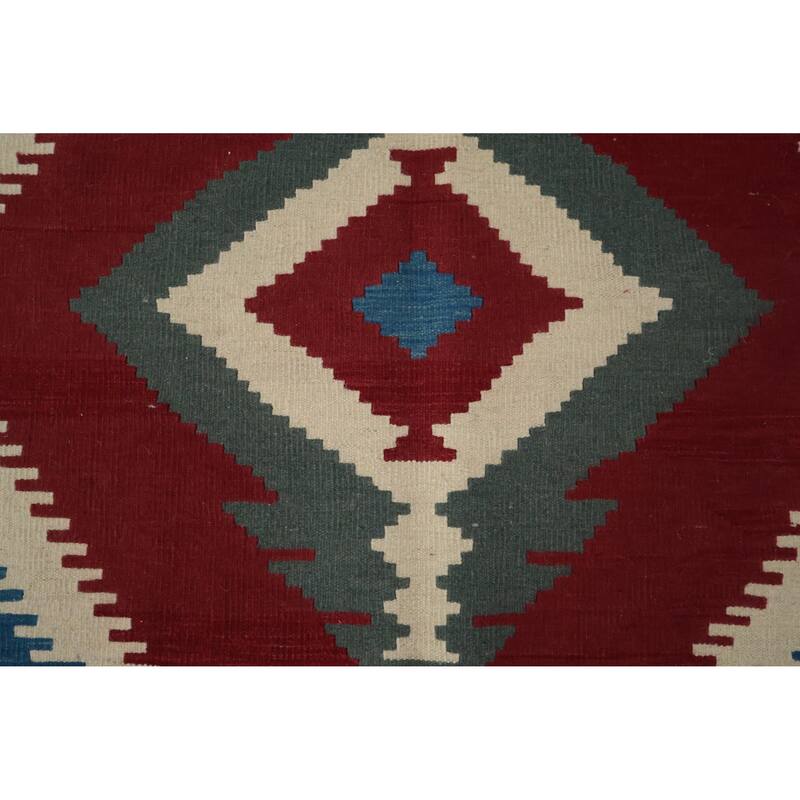 Hand Woven Oriental 100% Wool Carpet Southwestern Tribal Navy Blue & Blues Kilim Area Rug - 9' 11'' X 10' 0''