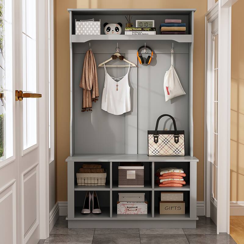 39.8'' Wide Hall Tree with Bench and Shoe Storage Cabinet Entryway