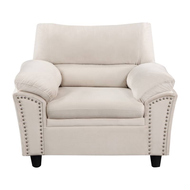 Mid-century Modern Upholstered Velvet Sofa Set with Armchair, Loveseat, 3-Seater Sofa