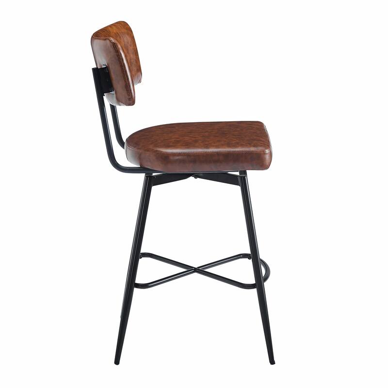 26" Retro Swivel Counter Stools Set of 2, with Iron Frame, PU Cushion & Footrest