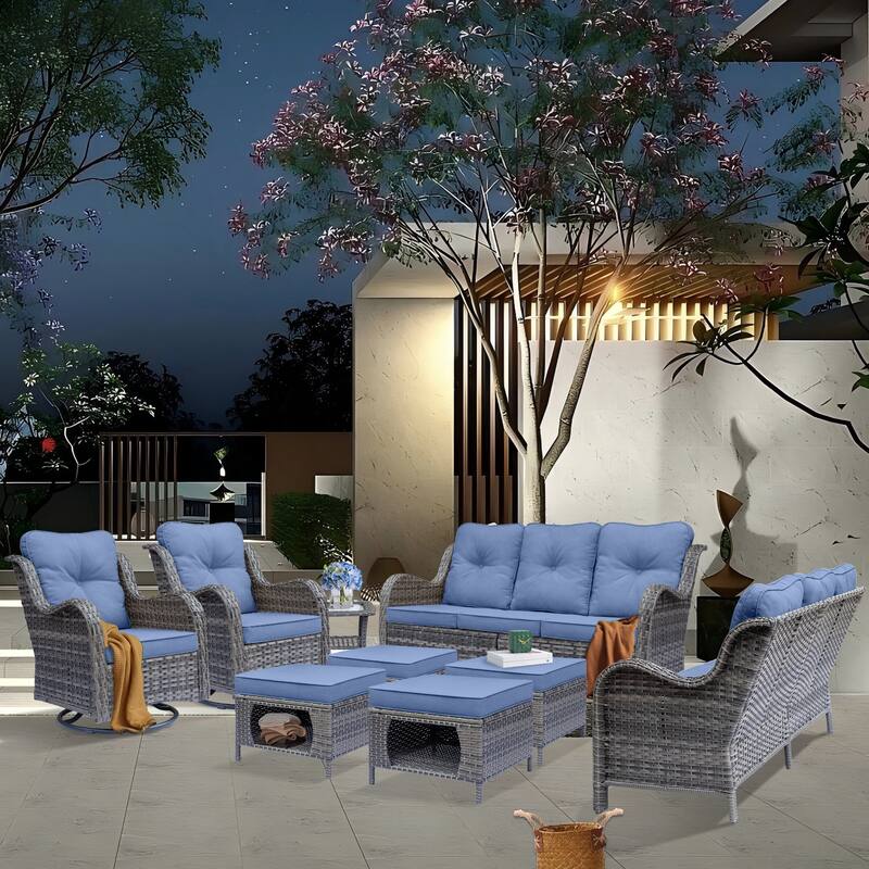 High Back Rattan Wicker Outdoor Patio Conversation Swivel chairs Sets