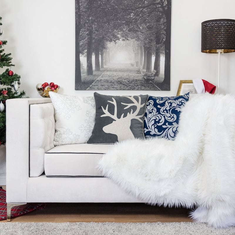 Holiday Reindeer Velvet Pillow with Insert 20x20 Inches Festive Decor