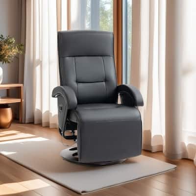 PU Leather Swivel Recliner Chair with 135° Adjustable Backrest, Footrest & Wooden Base for Living Room Relaxation