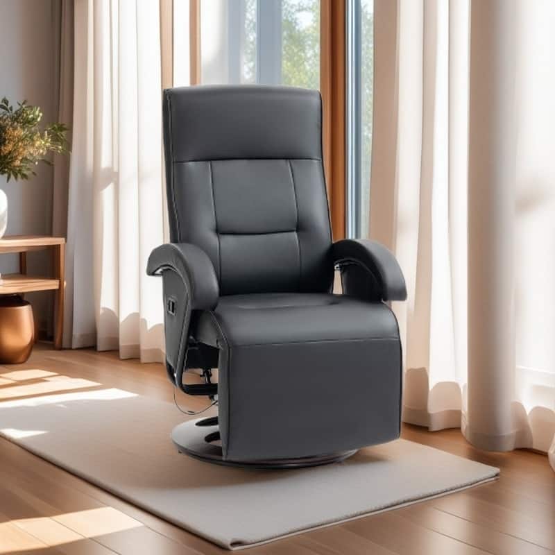 PU Leather Swivel Recliner Chair with 135° Adjustable Backrest, Footrest & Wooden Base for Living Room Relaxation