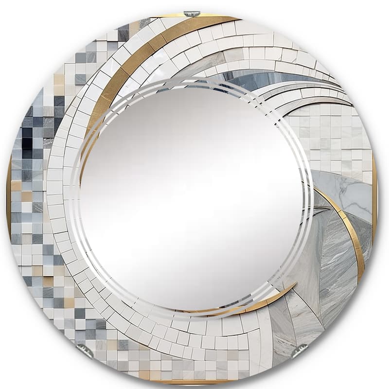 Designart "Grey and Yellow Mosaic II" Abstract Shapes Modern Wall Mirror