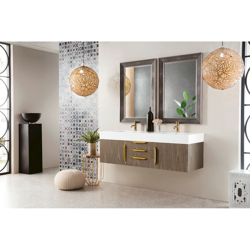 James Martin Vanities Mercer Island 59" Double Vanity, Ash Gray with Radiant Gold Hardware