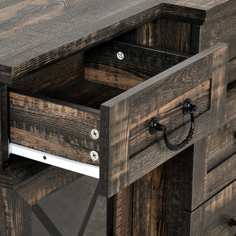 Moasis Farmhouse 59" TV Stands with 9 Drawers and Adjustable Shelves & Tempered Glass Doors