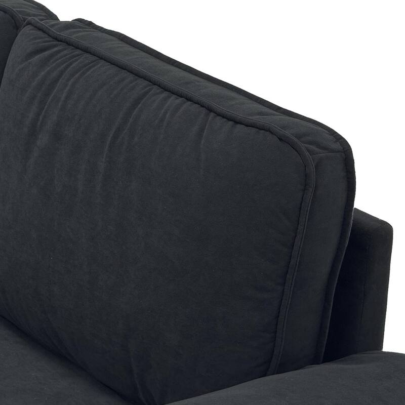 Upholstered L-Shaped Sectional Sofa Couch with Ottoman, Modern Fabric Deep Seat Sofa