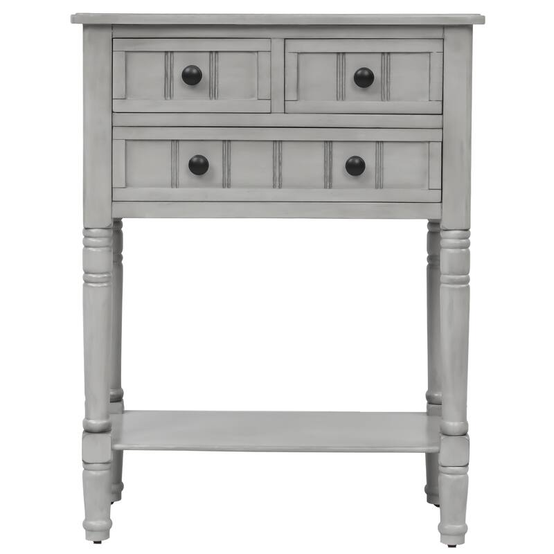 Console Table Gray Wash Sofa Table with Three Storage Drawers