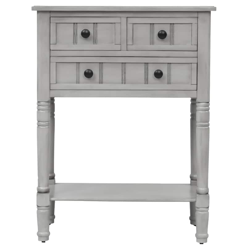 Living Room Narrow Console Table, Classic Solid Wood Entryway Sofa Table with 3 Drawers and Open Shelf, Easy Assembly - Gray Wash