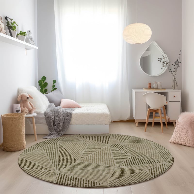 Machine Washable Indoor/ Outdoor Chantille Geometric Mosaic Rug - Khaki - 8' x 8'