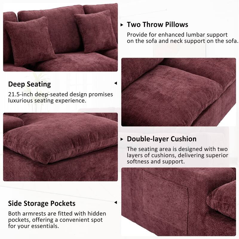 107.9" Living Room Cloud Sofa Couch, Free Combined, Modular L Shaped Sectional Sofa with Double Layer Cushion and Side Pockets