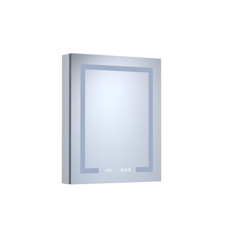 GDFStudio - Delmar Modern Aluminum LED Lighted Medicine Cabinet with Mirror Anti Fog and Digital Clock
