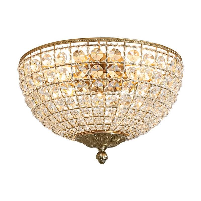French Farmhouse Glam Crystal Round Flush Mount Ceiling Light