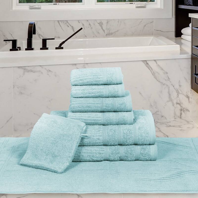 Egyptian Cotton 8 Piece Bath, Hand, and Face Towel Set with Bath Mitt by Superior