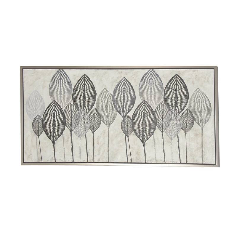 Canvas Leaf Framed Wall Art with Silver Accents and Gold Frame - Gold or White - CosmoLiving by Cosmopolitan