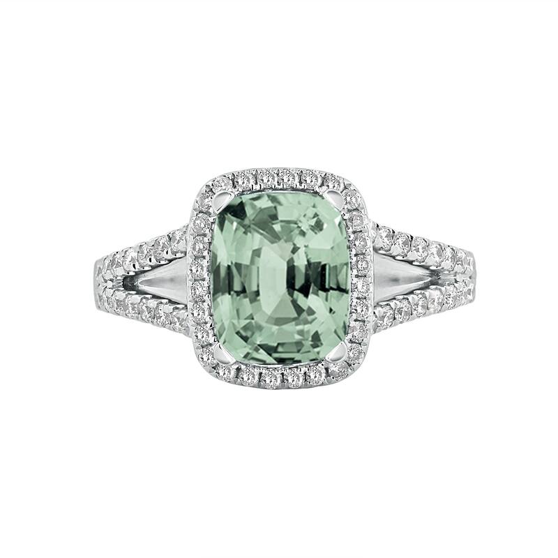 Auriya 1ct Cushion-cut Green Amethyst and Halo Diamond Engagement Ring 3/8cttw 14K Gold