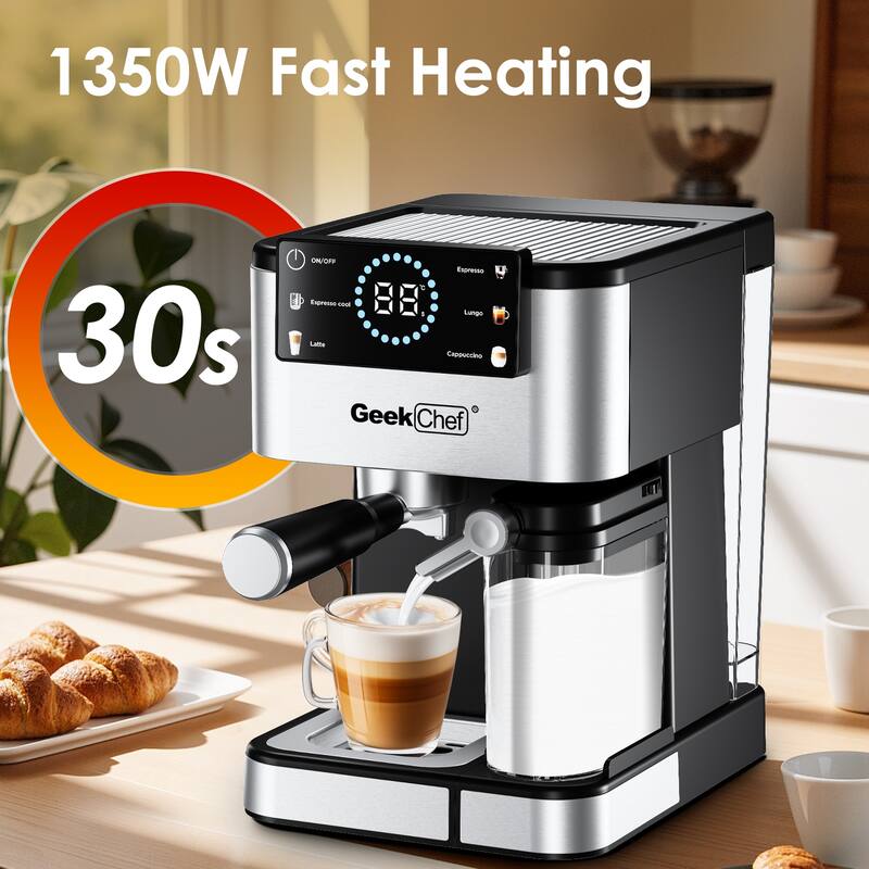 Anmytek 20 Bar Home Barista Espresso Machine Automatic Milk Frother TouchScreen ESE POD Cappuccino Latte