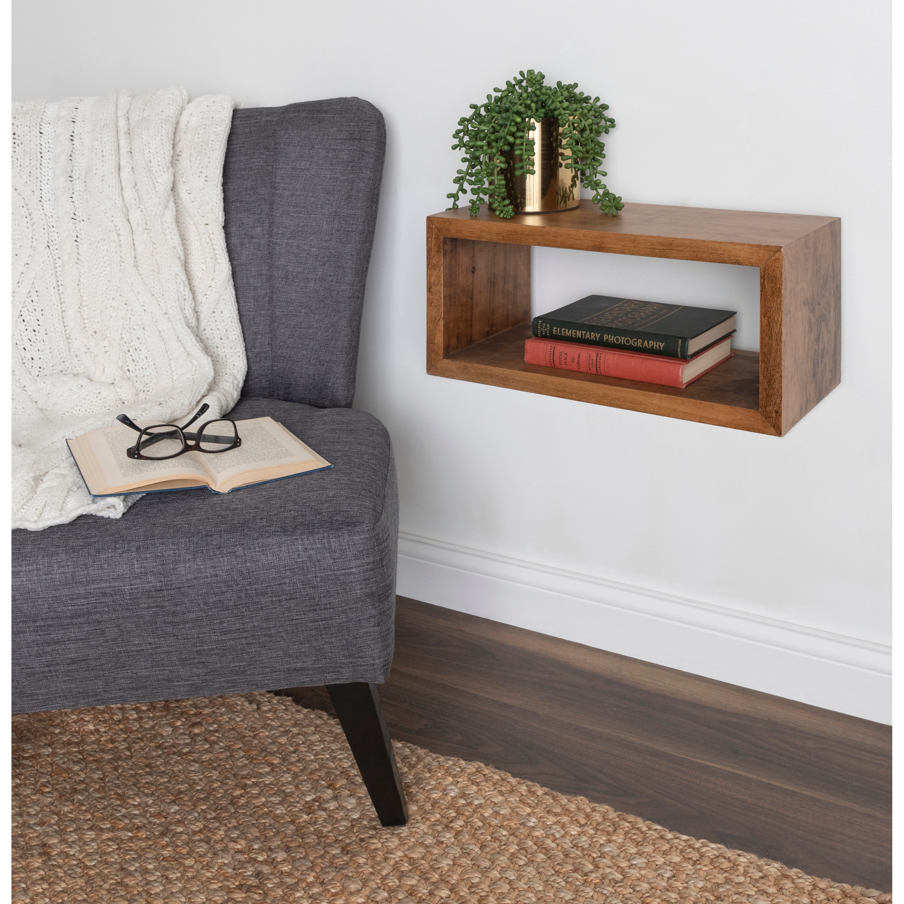 Kate and Laurel Holt Open Cubby Wooden Floating Wall Shelf