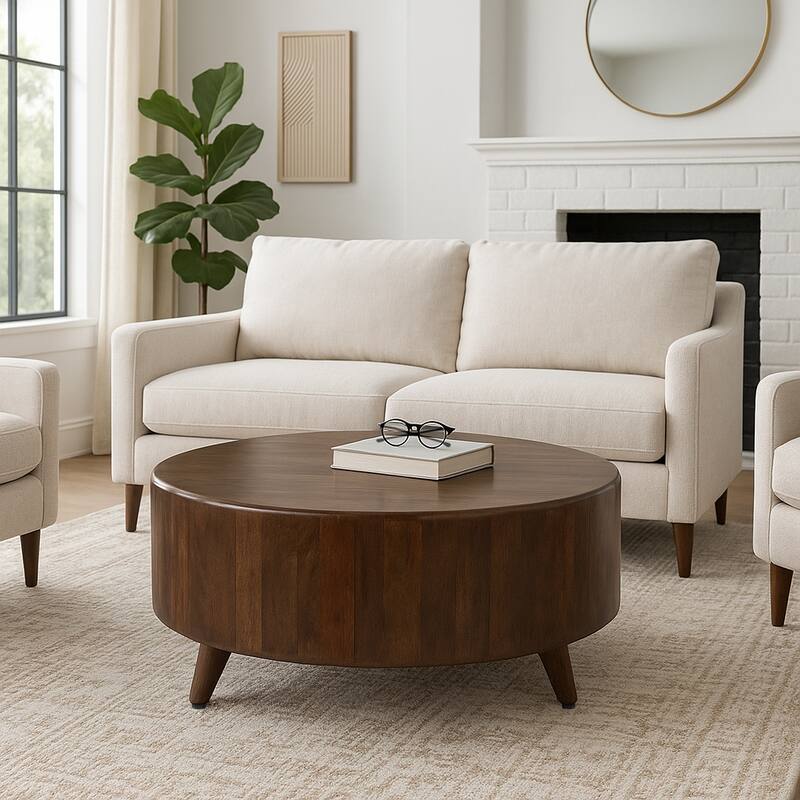 Elegant Round Wooden Coffee Table for Home Deor - 36", Brown - 36.0"